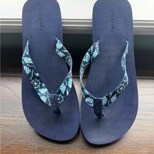 Vera Bradley Navy Flip Flops with Nautical Patterned Straps